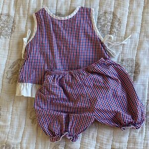 Red and Blue Checkered Sleeveless Top and Shorts Set